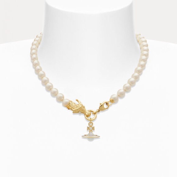 Vivienne Westwood Dragon Necklace with Gold Creamrose and Pearl BNIB - Picture 2 of 4